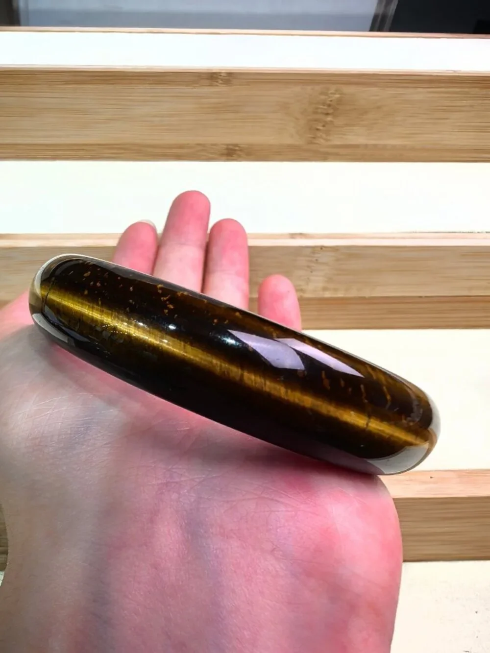 Natural Tiger Eye Bangle Bracelet 62.09g 59.6mm ID Golden Cat Eye Gemstone Certi